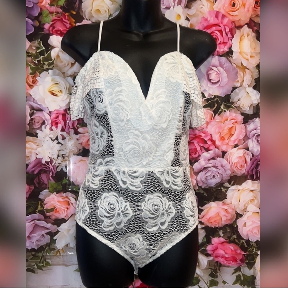 White Lace Floral Bodysuit